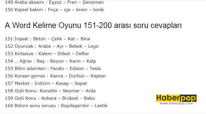 A Word Kelime Oyunu Soru ve Cevapları